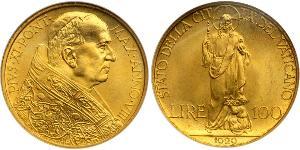 100 Lira Vaticano (1926-) Oro Pope Pius XI (1857 - 1939)
