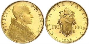 100 Lira Vaticano (1926-) Oro Papa Pio XII (1876 - 1958)