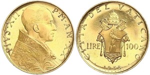 100 Lira Vaticano (1926-) Oro Papa Pio XII (1876 - 1958)
