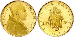 100 Lira Vaticano (1926-) Oro Papa Pio XII (1876 - 1958)