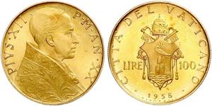 100 Lira Vaticano (1926-) Oro Papa Pio XII (1876 - 1958)