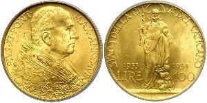 100 Lira Vaticano (1926-) Oro Pope Pius XI (1857 - 1939)