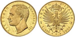100 Lira 意大利王國 (1861-1946) 金 Vittorio Emanuele III (1869 - 1947)