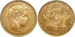 100 Peseta Kingdom of Spain (1874 - 1931) 金 阿方索十三世 (1886 - 1941)