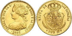 100 Real Spanien Gold Isabella II of Spain (1830- 1904)