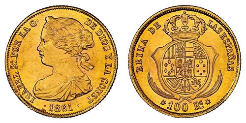 100 Real Spanien Or Isabella II of Spain (1830- 1904)