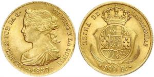 100 Real Spagna Oro Isabella II of Spain (1830- 1904)