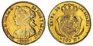 100 Real Spagna Oro Isabella II of Spain (1830- 1904)