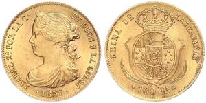 100 Real Spagna Oro Isabella II of Spain (1830- 1904)