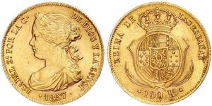 100 Real 西班牙 金 Isabella II of Spain (1830- 1904)