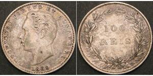 100 Reis Reino de Portugal (1139-1910) Plata Luis I of Portugal (1838 -1889)