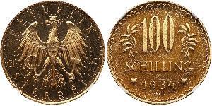 100 Shilling Geschichte Österreichs (1918-1934) Gold 