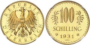 100 Shilling Geschichte Österreichs (1918-1934) Gold 