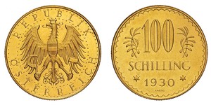 100 Shilling Geschichte Österreichs (1918-1934) Gold 