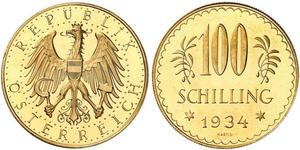 100 Shilling 奥地利第一共和国 (1919 - 1934) 金 