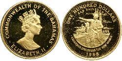 100 Доллар Bahamas (1973 - ) Золото Елизавета II (1926-2022)