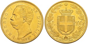100 Лира Kingdom of Italy (1861-1946) Золото Умберто I (1844-1900)