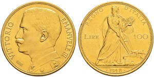 100 Лира Kingdom of Italy (1861-1946) Золото Виктор Эммануил III (1869 - 1947)