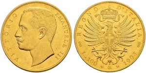100 Лира Kingdom of Italy (1861-1946) Золото Виктор Эммануил III (1869 - 1947)