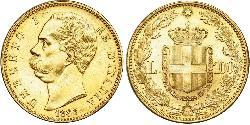 100 Ліра Kingdom of Italy (1861-1946) Золото Умберто I (1844-1900)