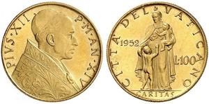 100 Ліра Ватікан (1926-) Золото Пій XII  (1876 - 1958)