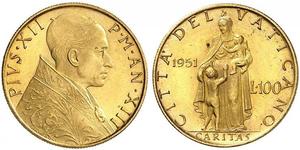 100 Ліра Ватікан (1926-) Золото Пій XII  (1876 - 1958)
