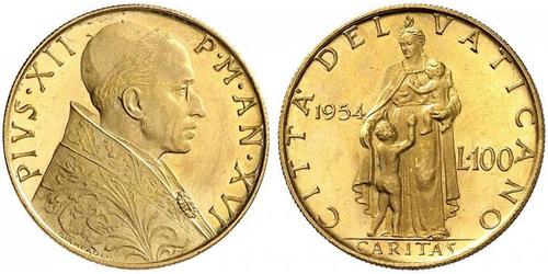100 Ліра Ватікан (1926-) Золото Пій XII  (1876 - 1958)