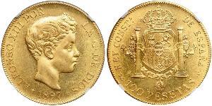 100 Песета Королевство Испания (1874 - 1931) Золото Alfonso XIII of Spain (1886 - 1941)