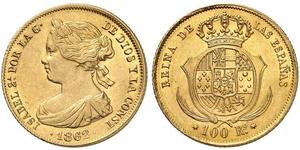 100 Реал Испания Золото Isabella II of Spain (1830- 1904)