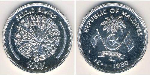 100 Руфия Мальдивы (1965 - ) Серебро 