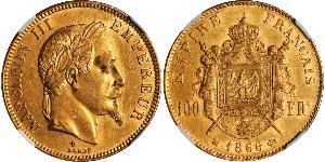 100 Франк Second French Empire (1852-1870) Золото Наполеон ІІІ Бонапарт (1808-1873)