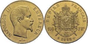100 Франк Second French Empire (1852-1870) Золото Наполеон ІІІ Бонапарт (1808-1873)