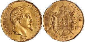 100 Франк Second French Empire (1852-1870) Золото Наполеон ІІІ Бонапарт (1808-1873)