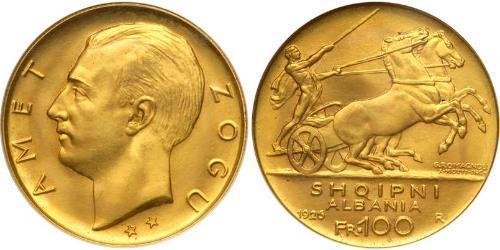 100 Франк Албанская республика (1925-1928) Золото Zog I, Skanderbeg III of Albania