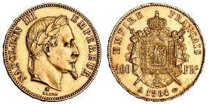 100 Франк Вторая французская империя (1852-1870) Золото Наполеон III Бонапарт (1808-1873)