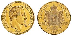 100 Франк Вторая французская империя (1852-1870) Золото Наполеон III Бонапарт (1808-1873)