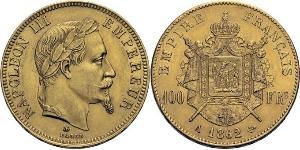 100 Франк Вторая французская империя (1852-1870) Золото Наполеон III Бонапарт (1808-1873)