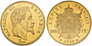 100 Франк Вторая французская империя (1852-1870) Золото Наполеон III Бонапарт (1808-1873)