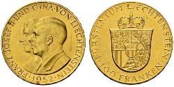 100 Франк Ліхтенштейн (1719 - ) Золото Franz Joseph II, Prince of Liechtenstein (1938 - 1989) 