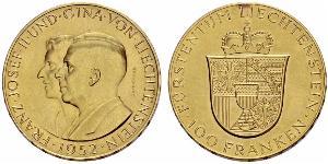 100 Франк Ліхтенштейн (1719 - ) Золото Franz Joseph II, Prince of Liechtenstein (1938 - 1989) 