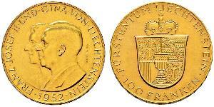 100 Франк Ліхтенштейн (1719 - ) Золото Franz Joseph II, Prince of Liechtenstein (1938 - 1989) 