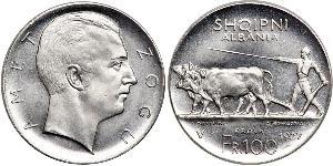 100 Франк Албанська республіка (1925-1928) Платина Zog I, Skanderbeg III of Albania