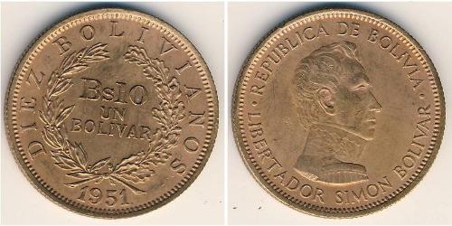10 Boliviano Багатонаціональна Держава Болівія  (1825 - ) Бронза 