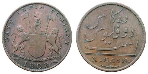 10 Cash Britische Ostindien-Kompanie (1757-1858) Kupfer 