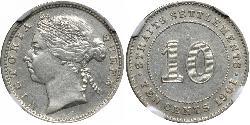 10 Cent Établissements des détroits (1826 - 1946) Argent Victoria (1819 - 1901)
