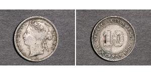 10 Cent Établissements des détroits (1826 - 1946) Argent Victoria (1819 - 1901)