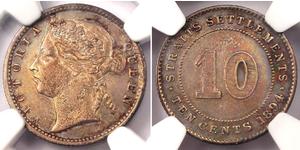 10 Cent Insediamenti dello Stretto (1826 - 1946) Argento Vittoria (1819 - 1901)