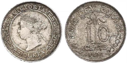 10 Cent Sri Lanka (1948 - ) Plata Victoria (1819 - 1901)