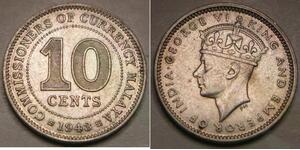 10 Cent Federated Malay States (1895 - 1946) Silver George VI (1895-1952)