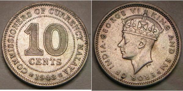 10 Cent Federated Malay States (1895 - 1946) Silver George VI (1895-1952)
